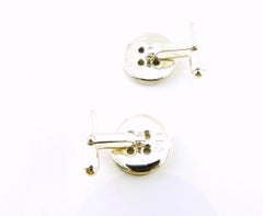 Thistle and Bee Sterling Silver Blue Enamel Button Cufflinks