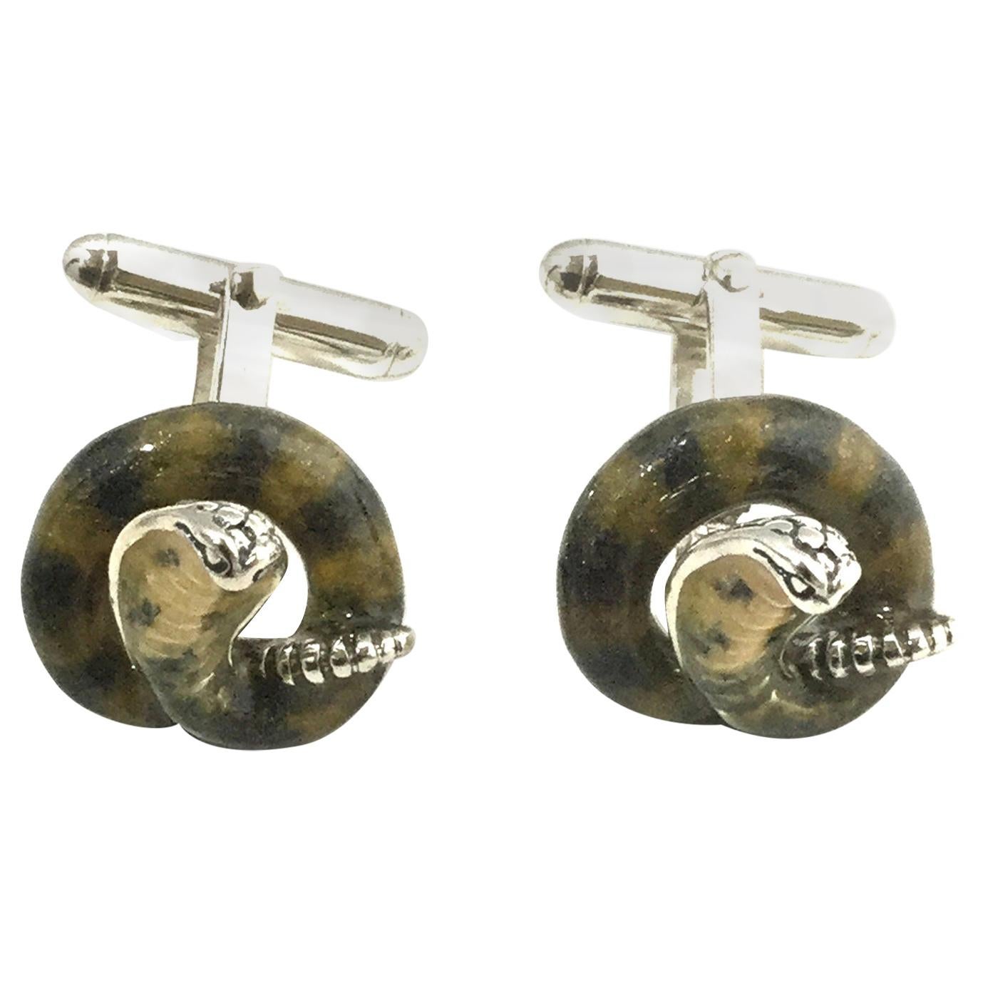 Thistle and Bee Sterling Silver Cobra Cufflinks