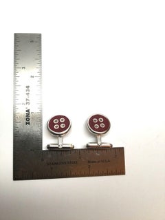 Thistle and Bee Sterling Silver Red Enamel Button Cufflinks