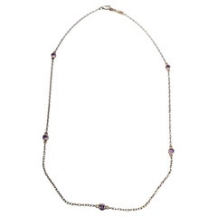 Halskette mit Distel und Biene aus Sterlingsilber, Amethyst und Gliederkette  # 19670
