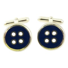 Thistle & Bee Sterling Silver Blue Enamel Button Cufflinks
