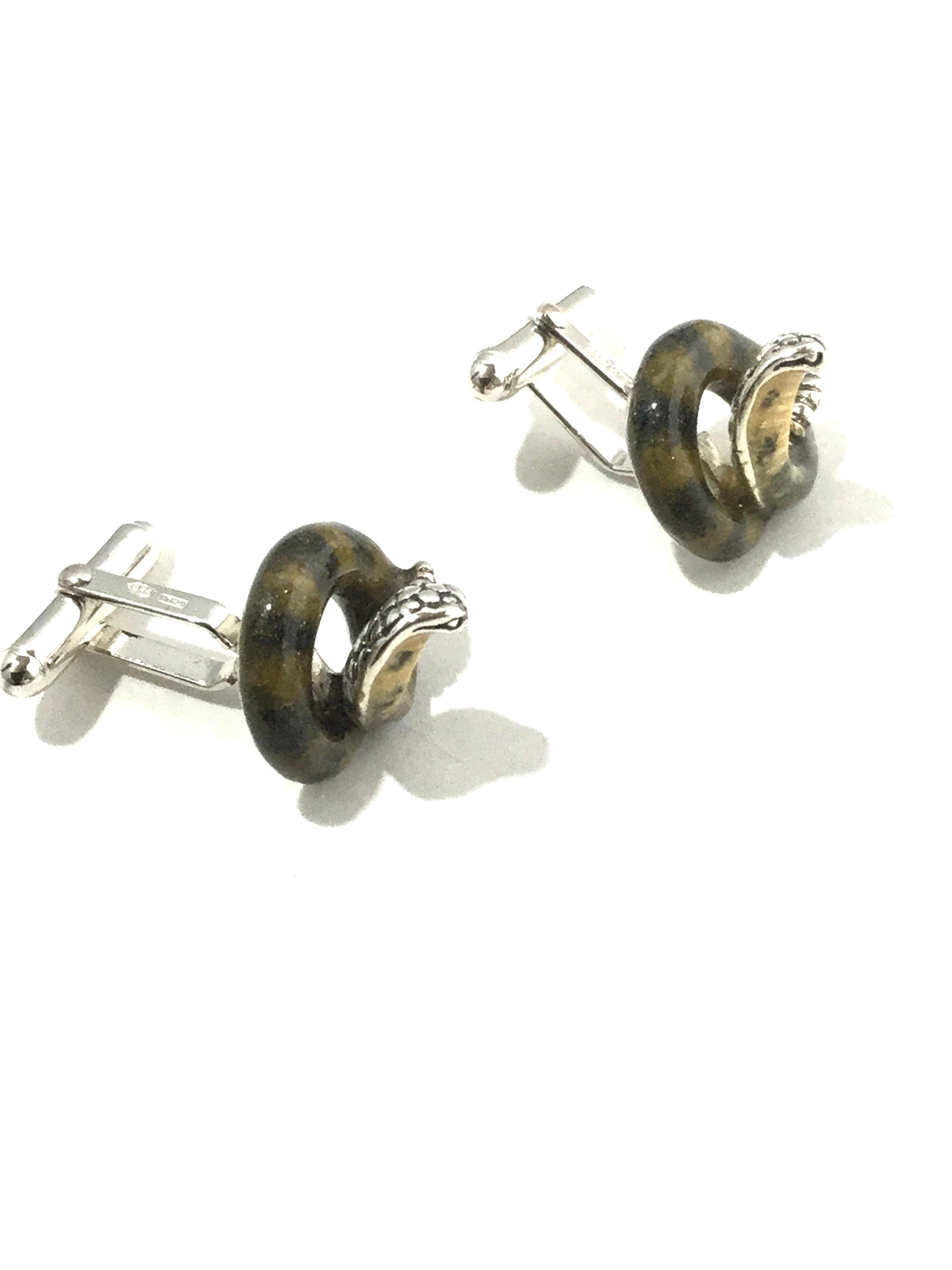 Thistle and Bee Sterling Silver Cobra Cufflinks For Sale 4