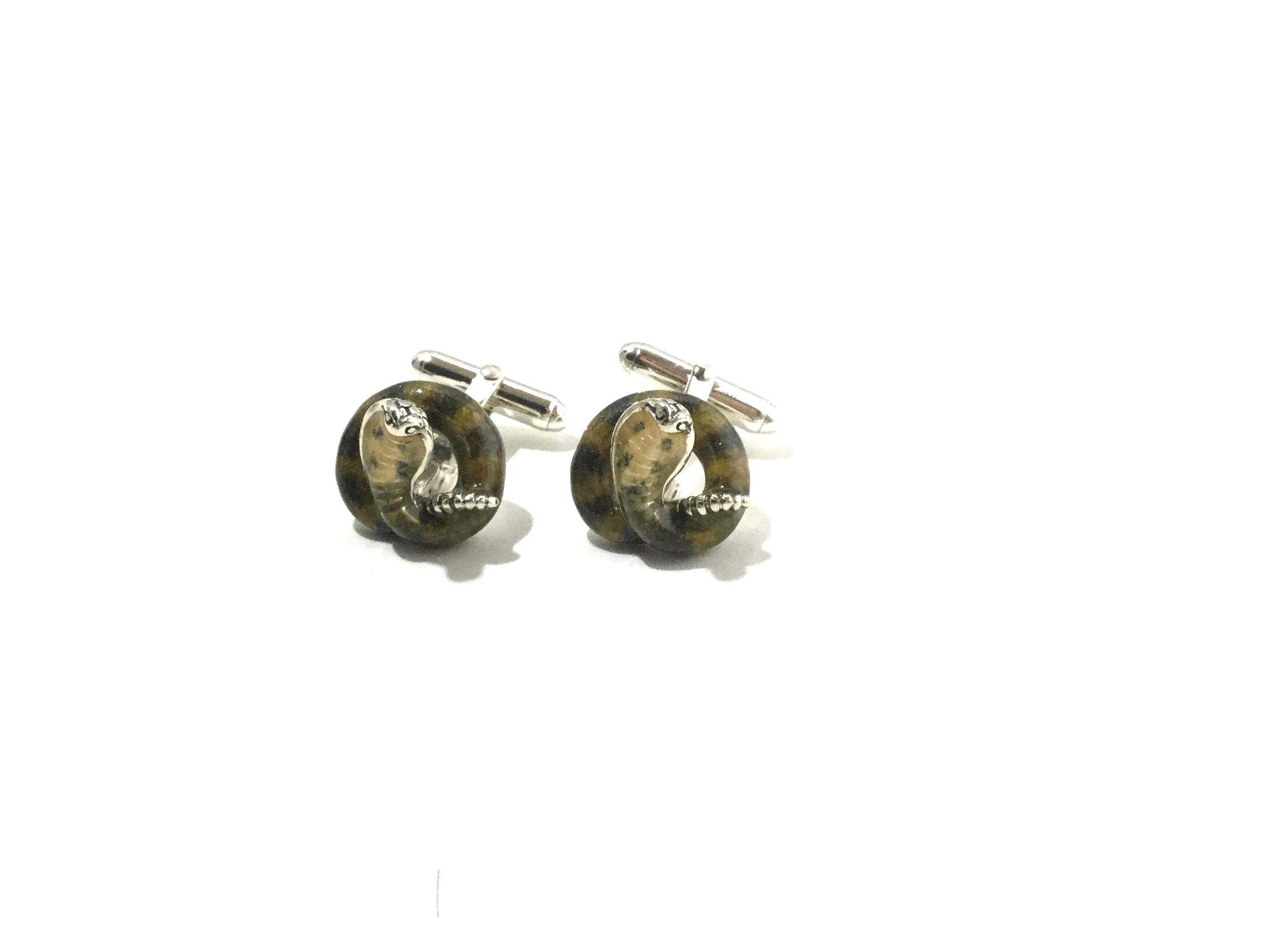 Thistle and Bee Sterling Silver Cobra Cufflinks For Sale 7