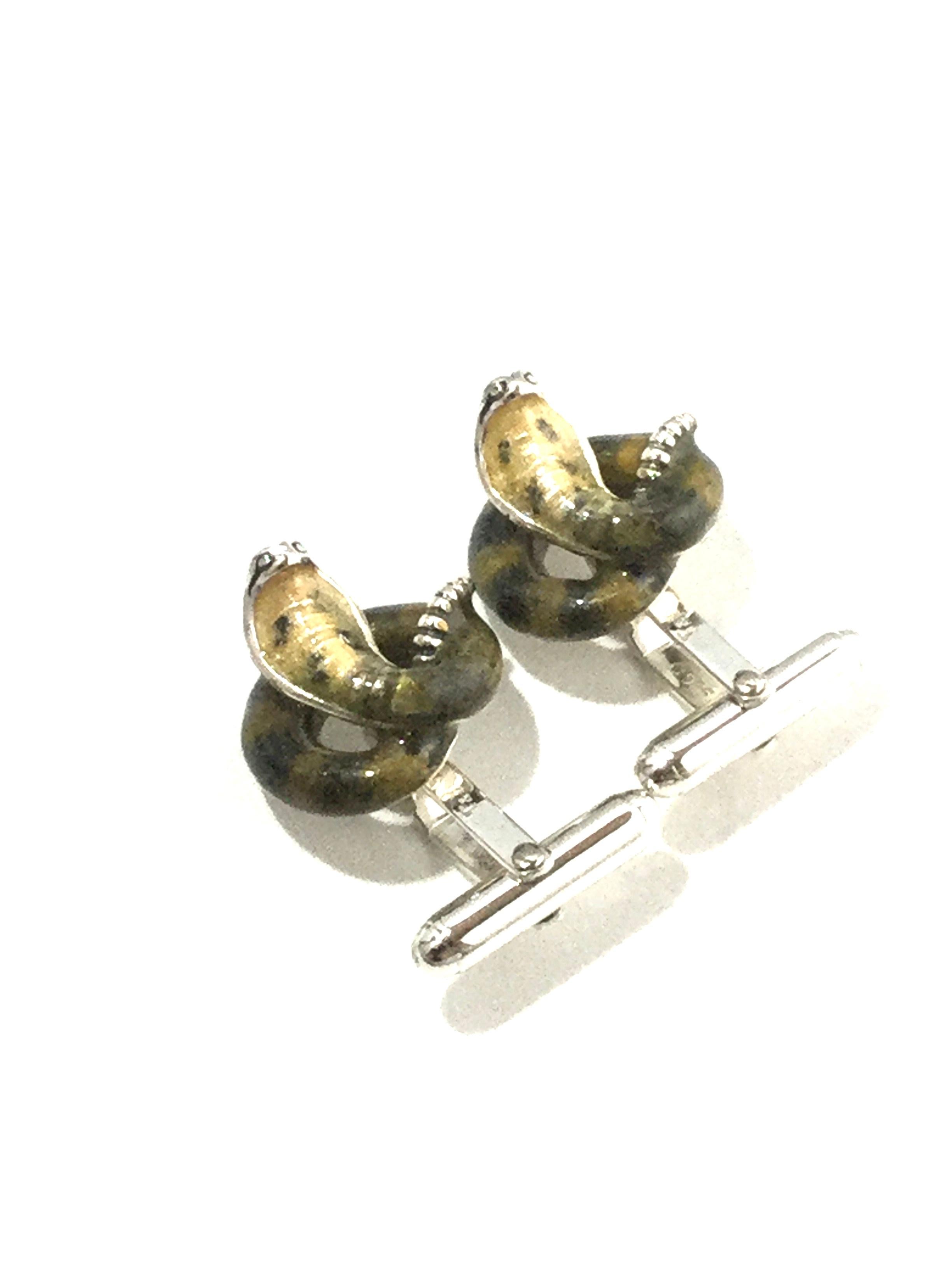 Women's or Men's Thistle and Bee Sterling Silver Cobra Cufflinks For Sale