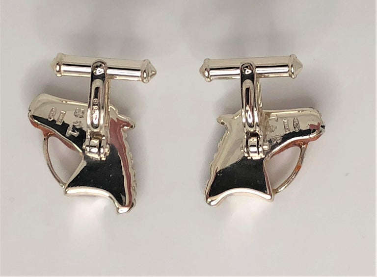 Thistle & Bee Sterling Silver Enamel Horse Cufflinks In New Condition For Sale In Cincinnati, OH