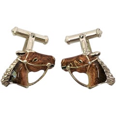 Thistle & Bee Sterling Silver Enamel Horse Cufflinks