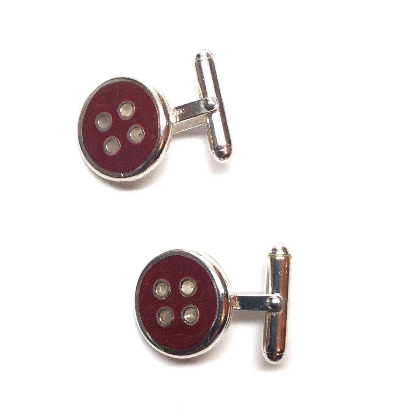 Thistle and Bee Sterling Silver Red Enamel Button Cufflinks 6