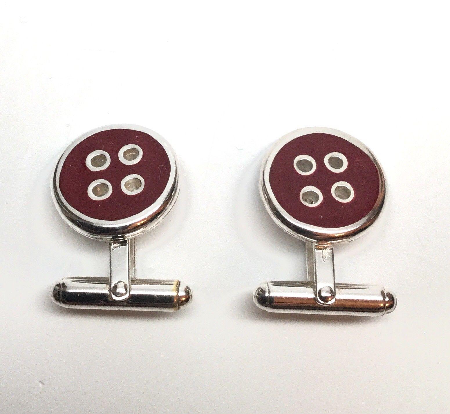Men's Thistle and Bee Sterling Silver Red Enamel Button Cufflinks