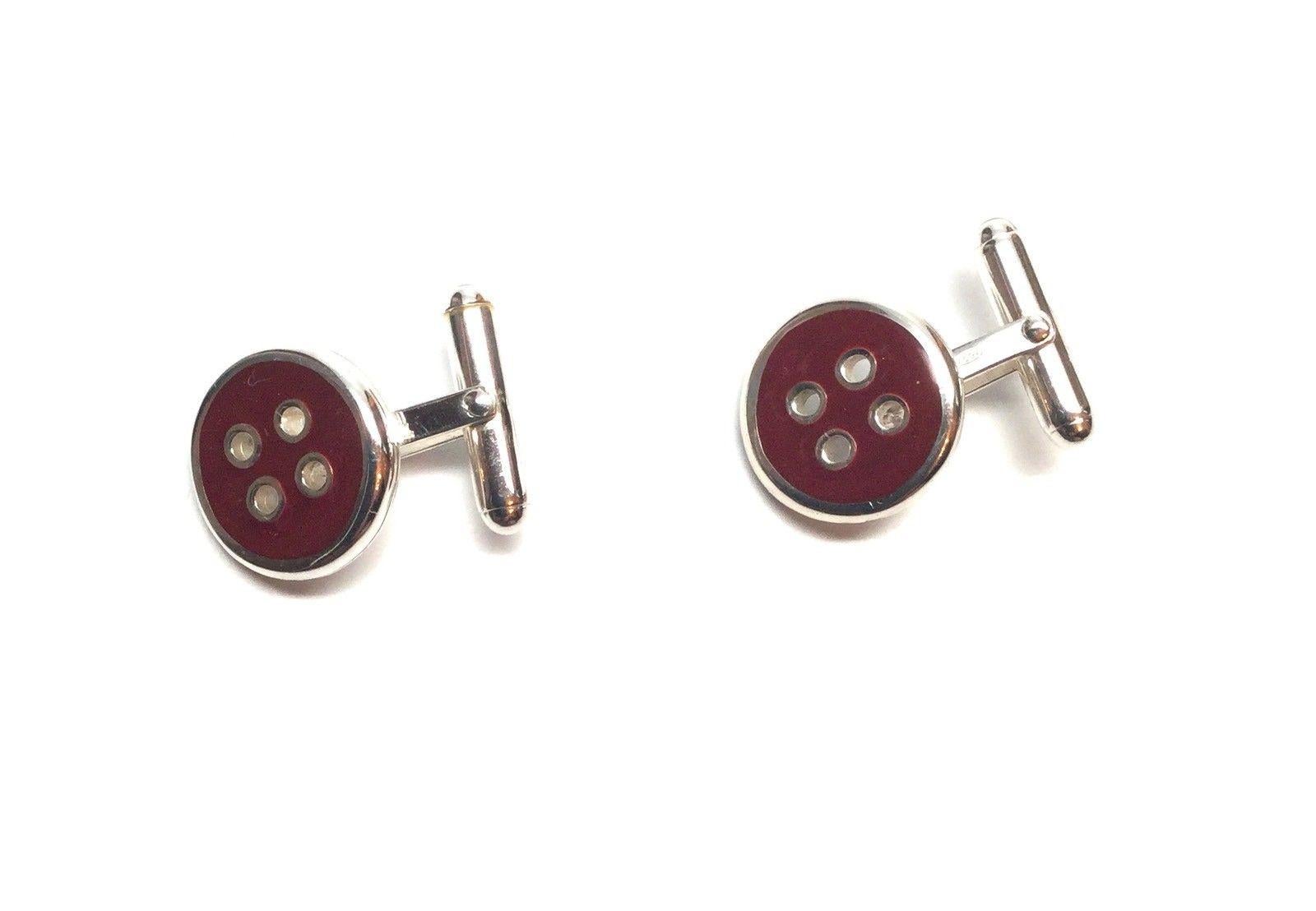 Thistle and Bee Sterling Silver Red Enamel Button Cufflinks 1