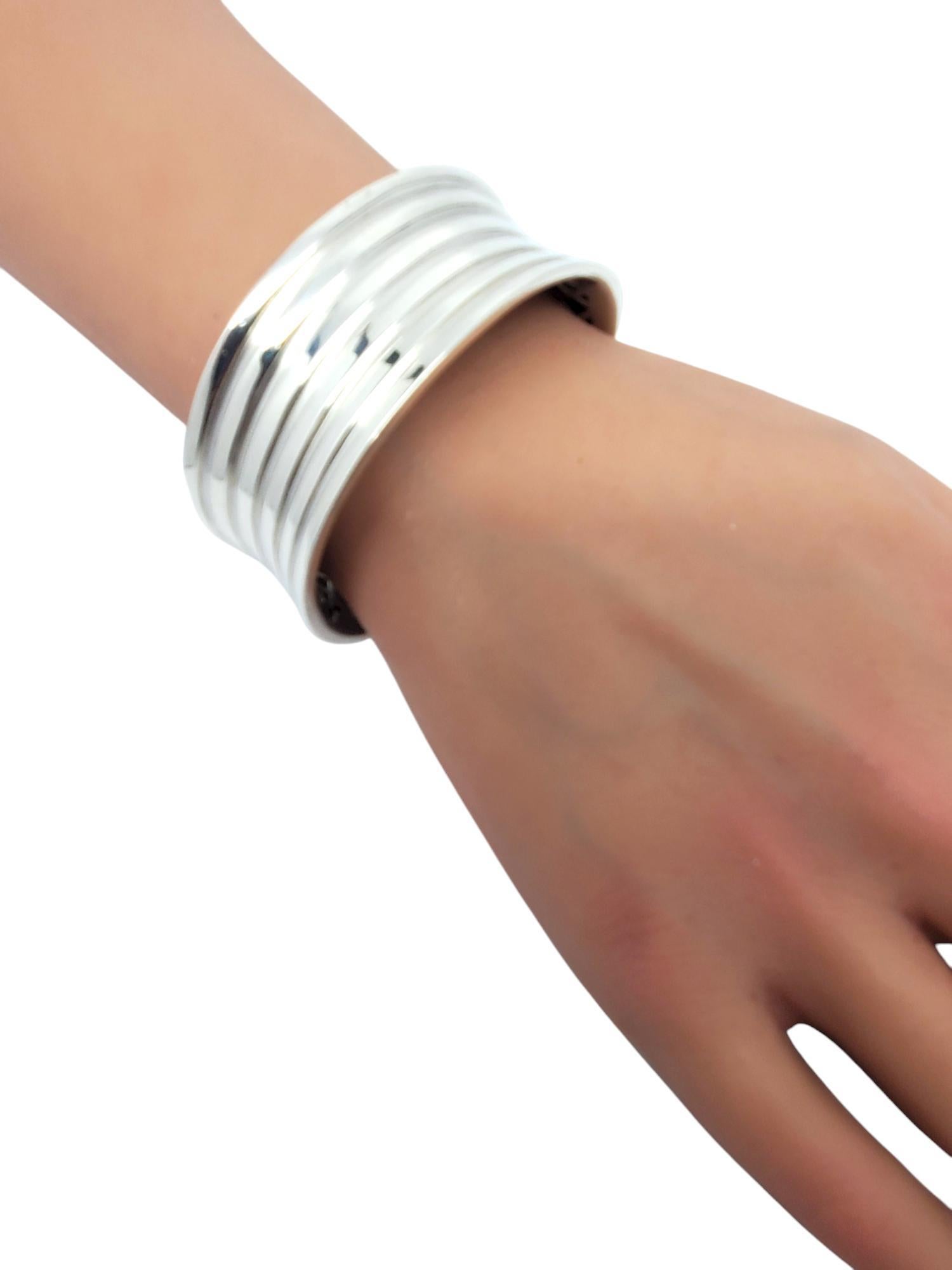 Thistle  & Bee Sterling Silver Wide Cuff Ribbed Bracelet #20250 For Sale 5