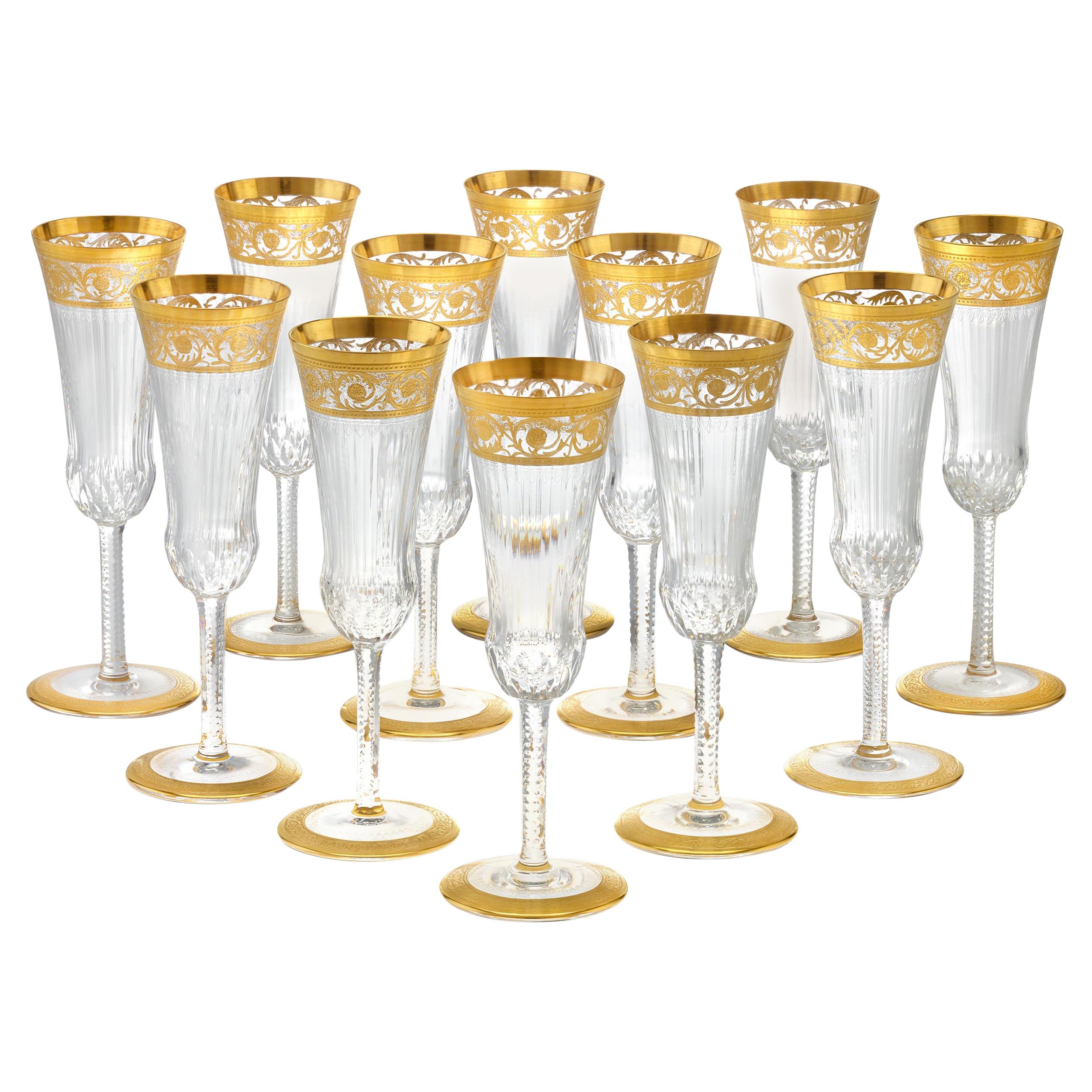 Thistle Crystal Champagne Flutes by Saint Louis, Set of 12
