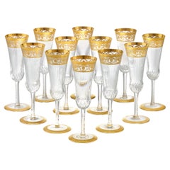 Thistle Crystal Champagne Flutes by Saint Louis, Set of 12