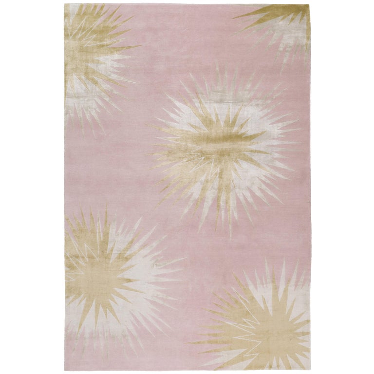 Thistle Gold Hand-Knotted 6x4 Rug in Wool and Silk by Vivienne Westwood For Sale