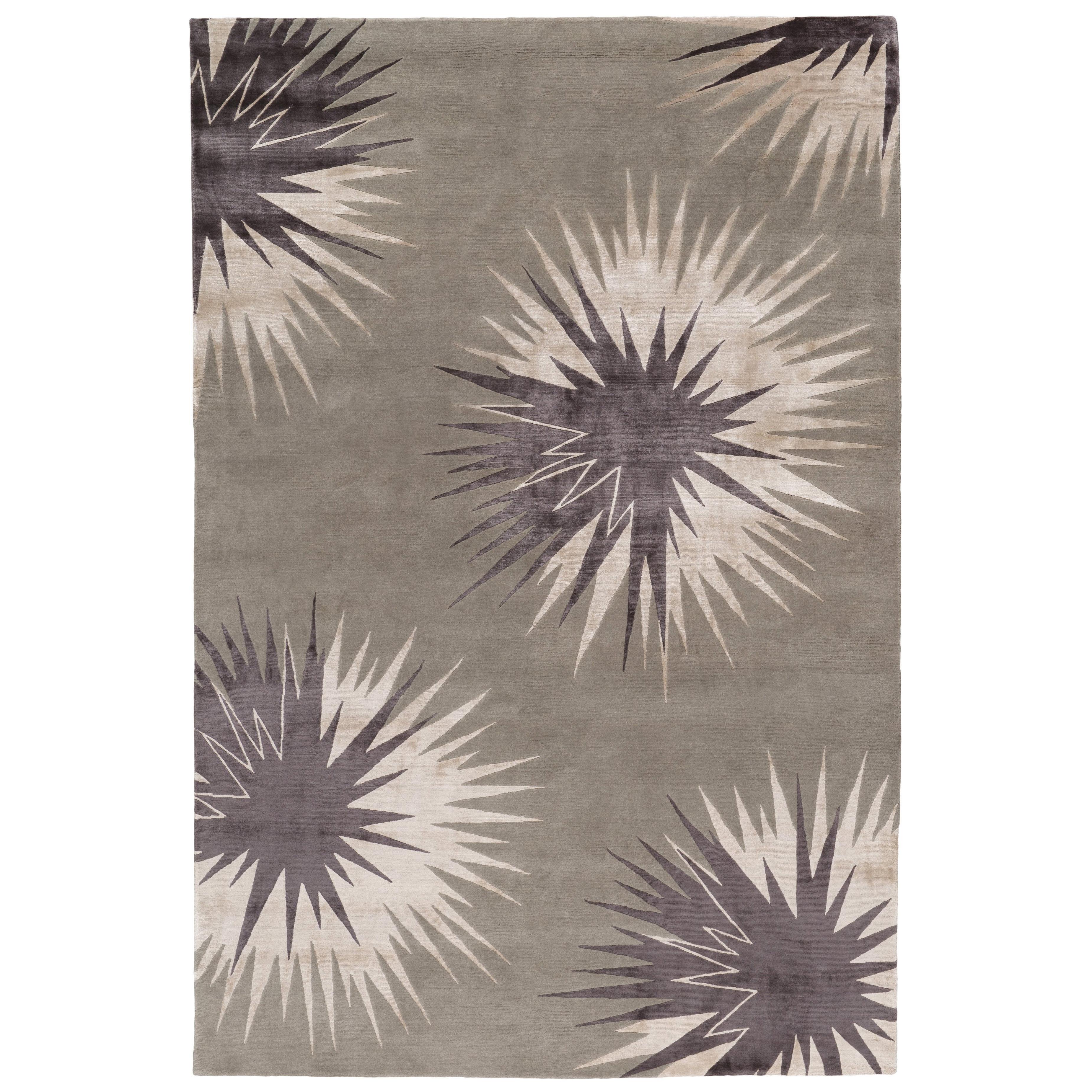 Thistle Pewter Hand-Knotted 10x8 Rug in Wool and Silk by Vivienne Westwood