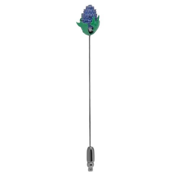 Thistle Pin with Enamel and Matte Black Rhodium Finish For Sale