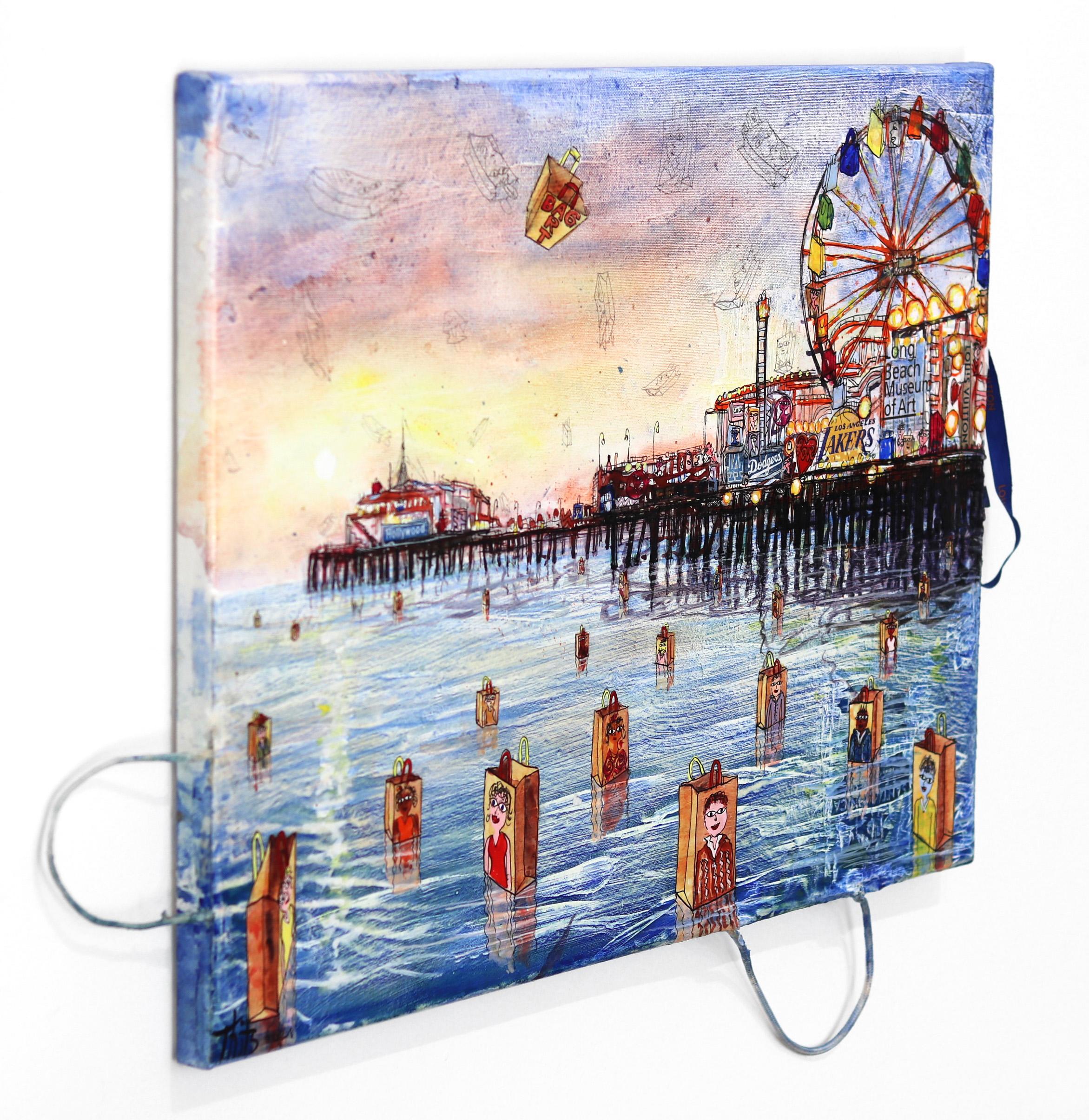 Art du sac de Santa Monica - Gris Landscape Painting par Thitz