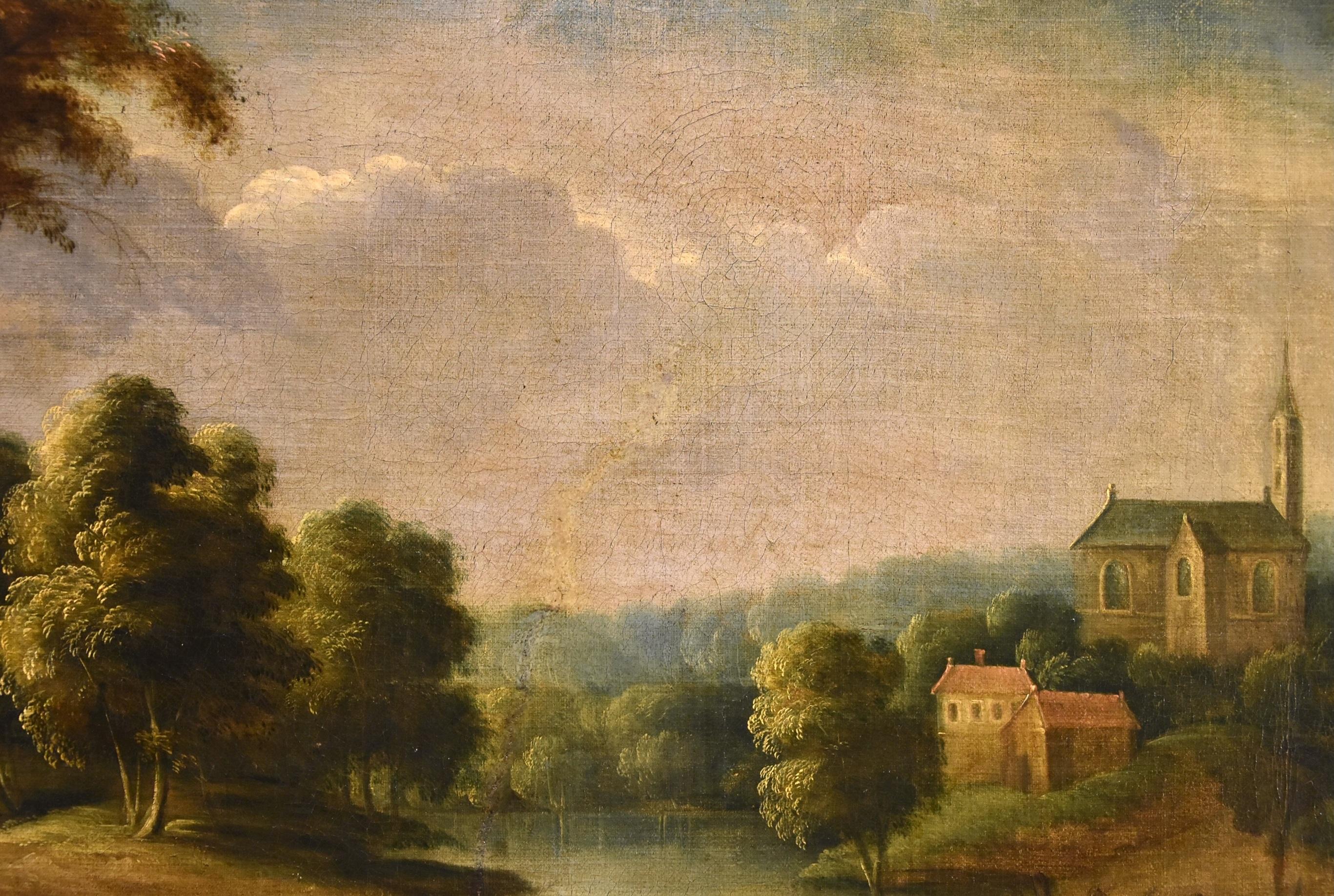 Fluss-Landschaft Wasser Michout 17/18. Jahrhundert Gemälde Öl auf Leinwand Alter Meister im Angebot 9