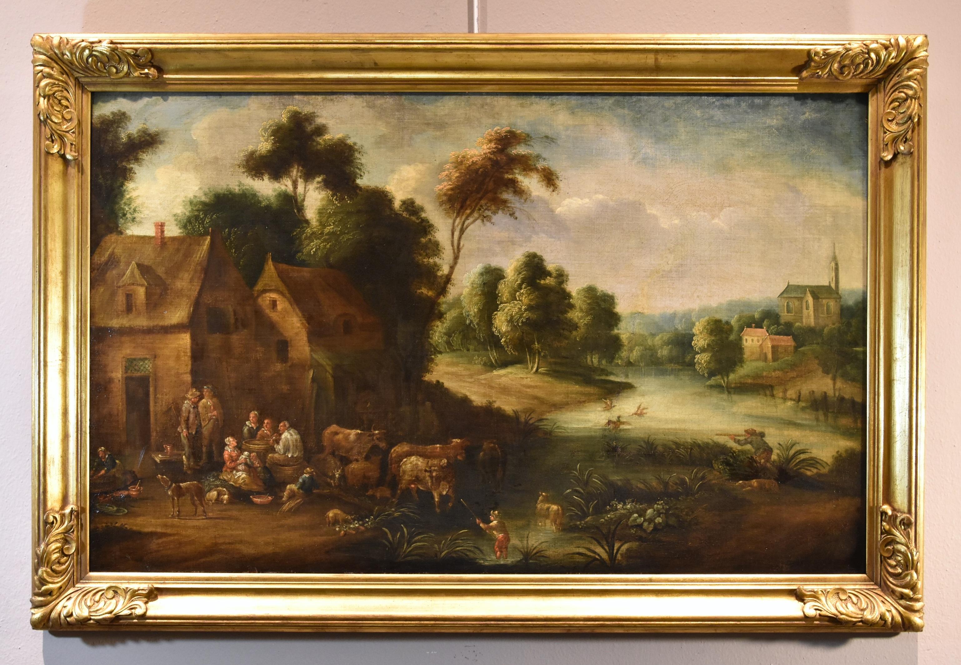 Fluss-Landschaft Wasser Michout 17/18. Jahrhundert Gemälde Öl auf Leinwand Alter Meister (Alte Meister), Painting, von Théobald Michou (Tournai, 1676 – Antwerp, 1765)