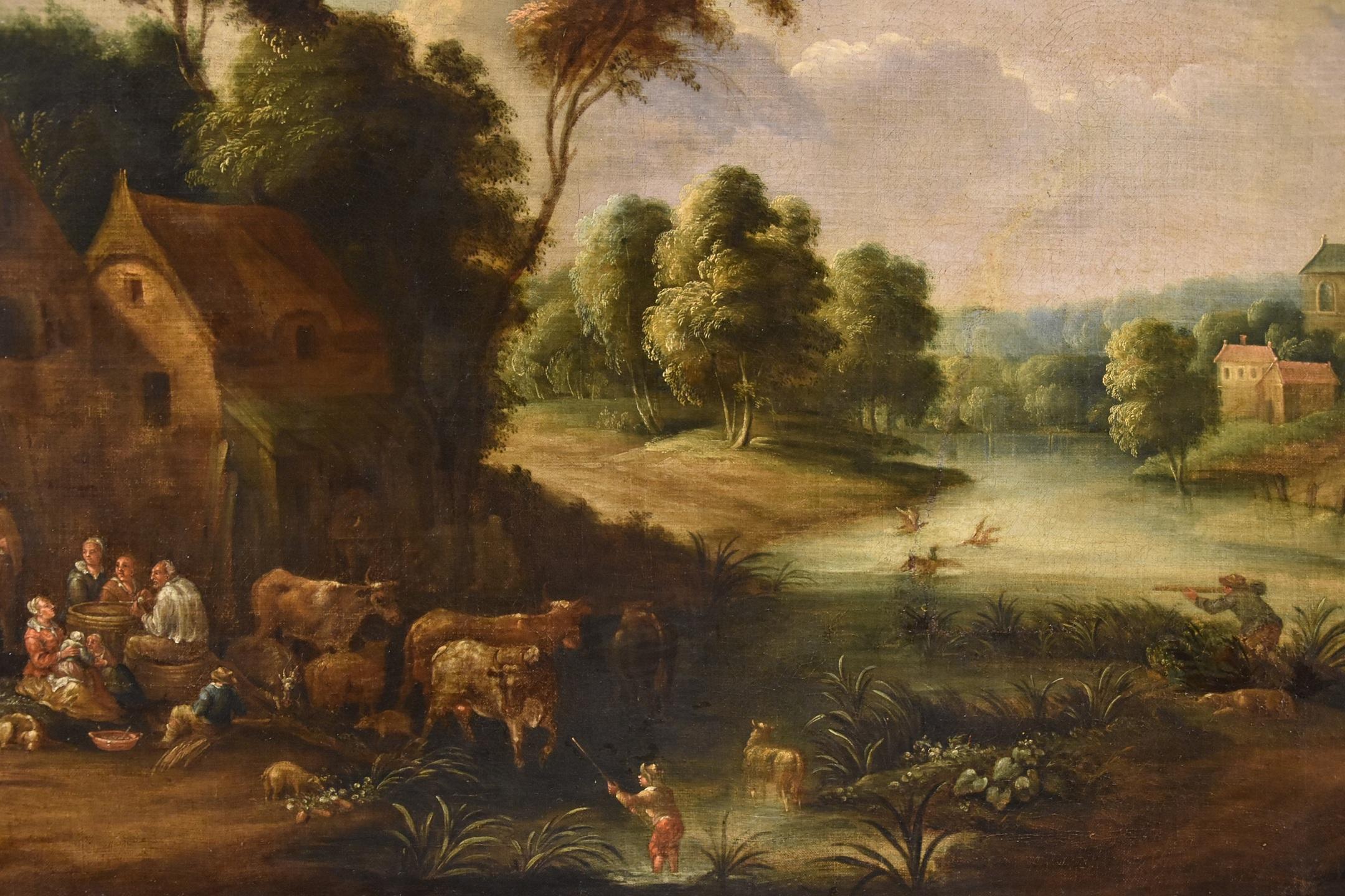 Fluss-Landschaft Wasser Michout 17/18. Jahrhundert Gemälde Öl auf Leinwand Alter Meister im Angebot 4