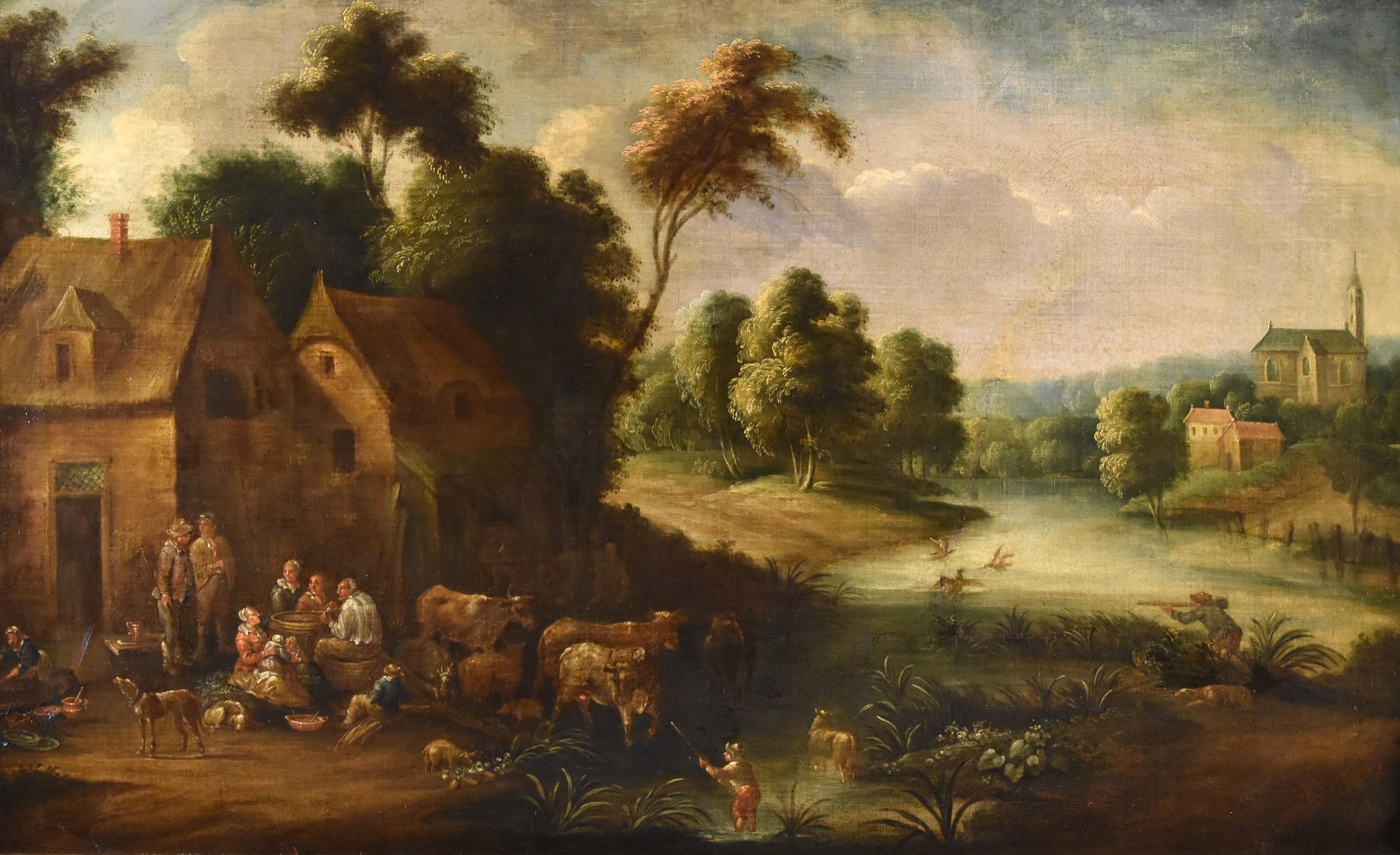 Fluss-Landschaft Wasser Michout 17/18. Jahrhundert Gemälde Öl auf Leinwand Alter Meister – Painting von Théobald Michou (Tournai, 1676 – Antwerp, 1765)