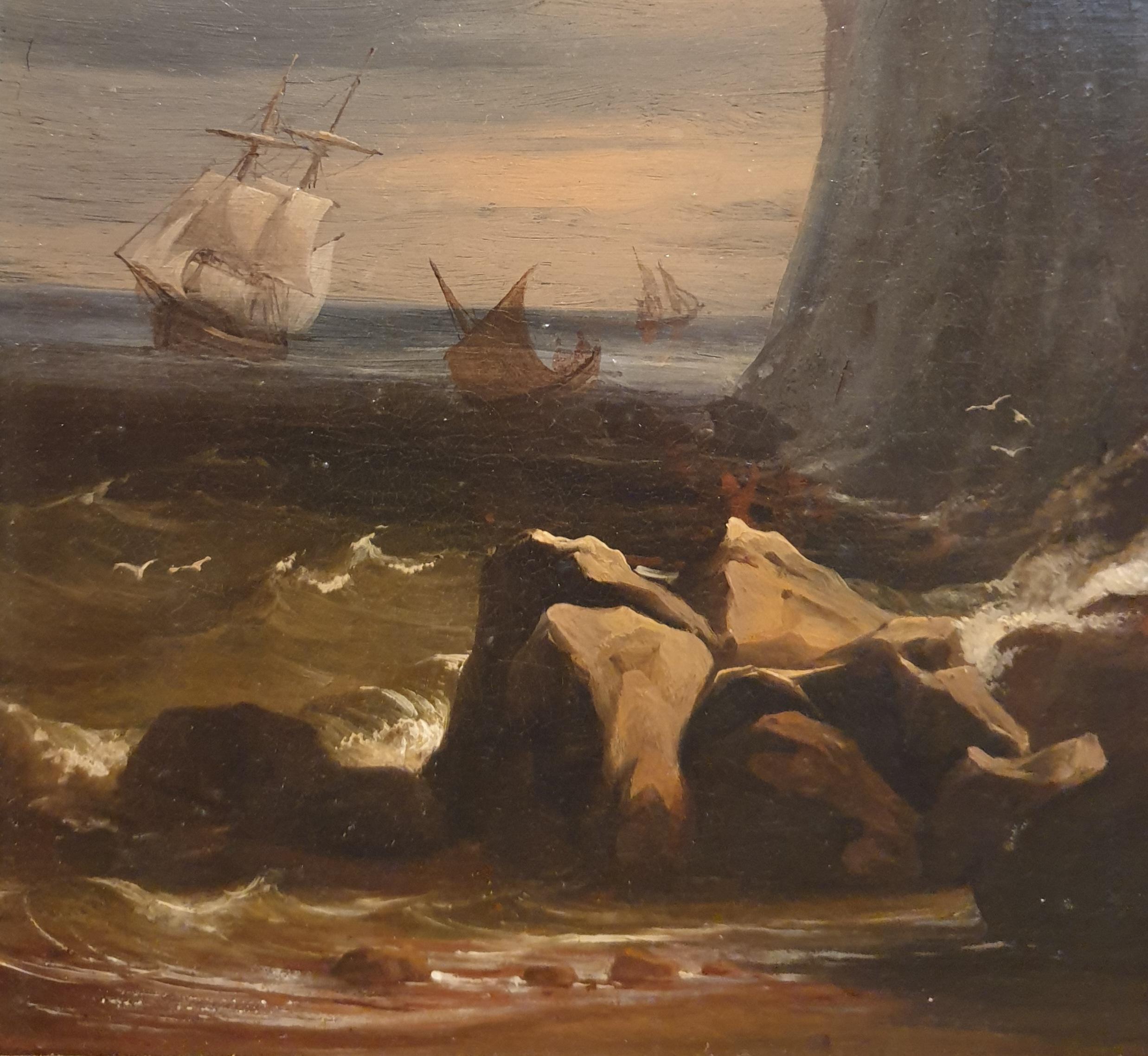 Tempesta isola di Capri Quadro marino romantico Salon francese 19° secolo - Painting Romantico di Théodore DE LIGNY