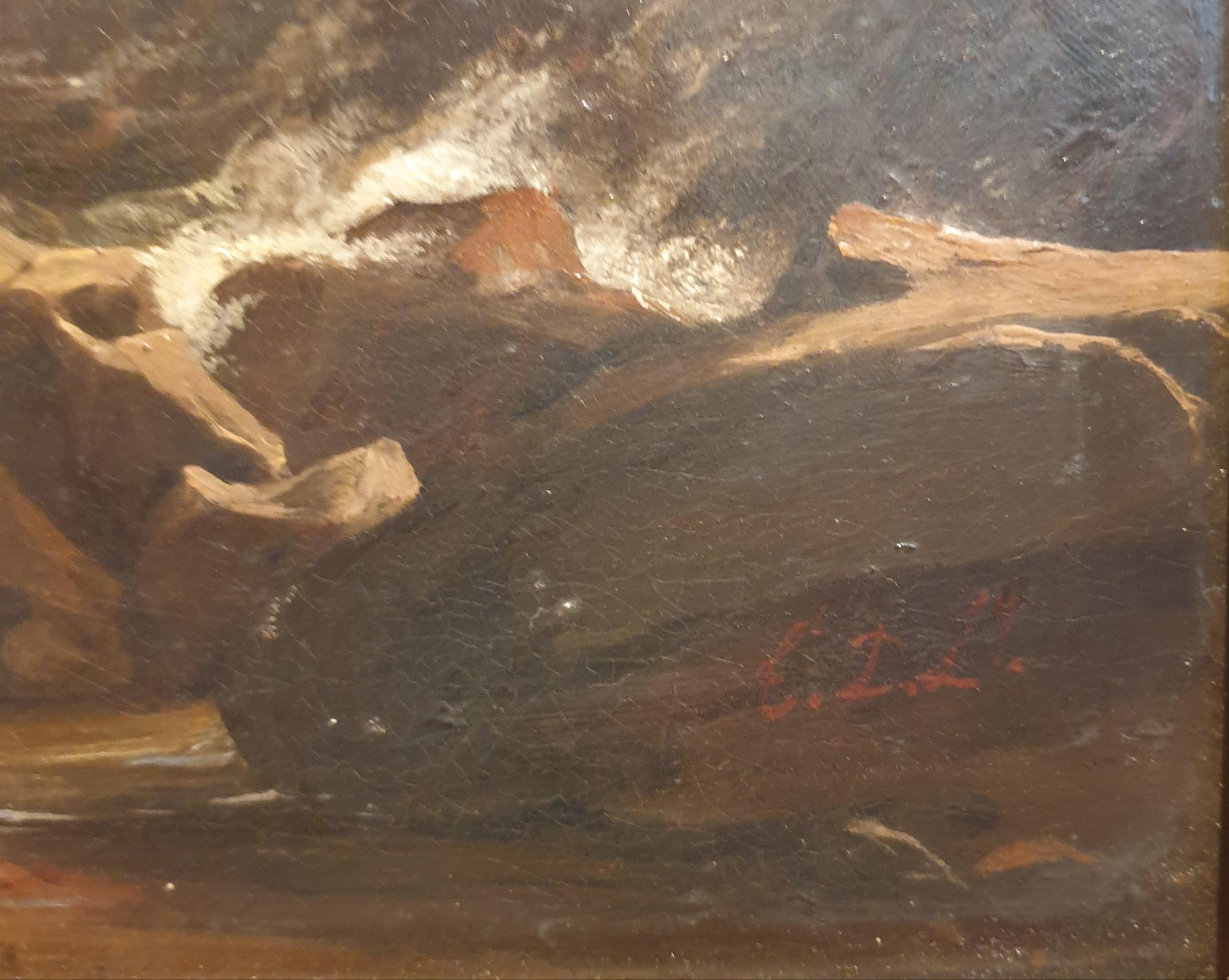 Tempesta isola di Capri Quadro marino romantico Salon francese 19° secolo 1