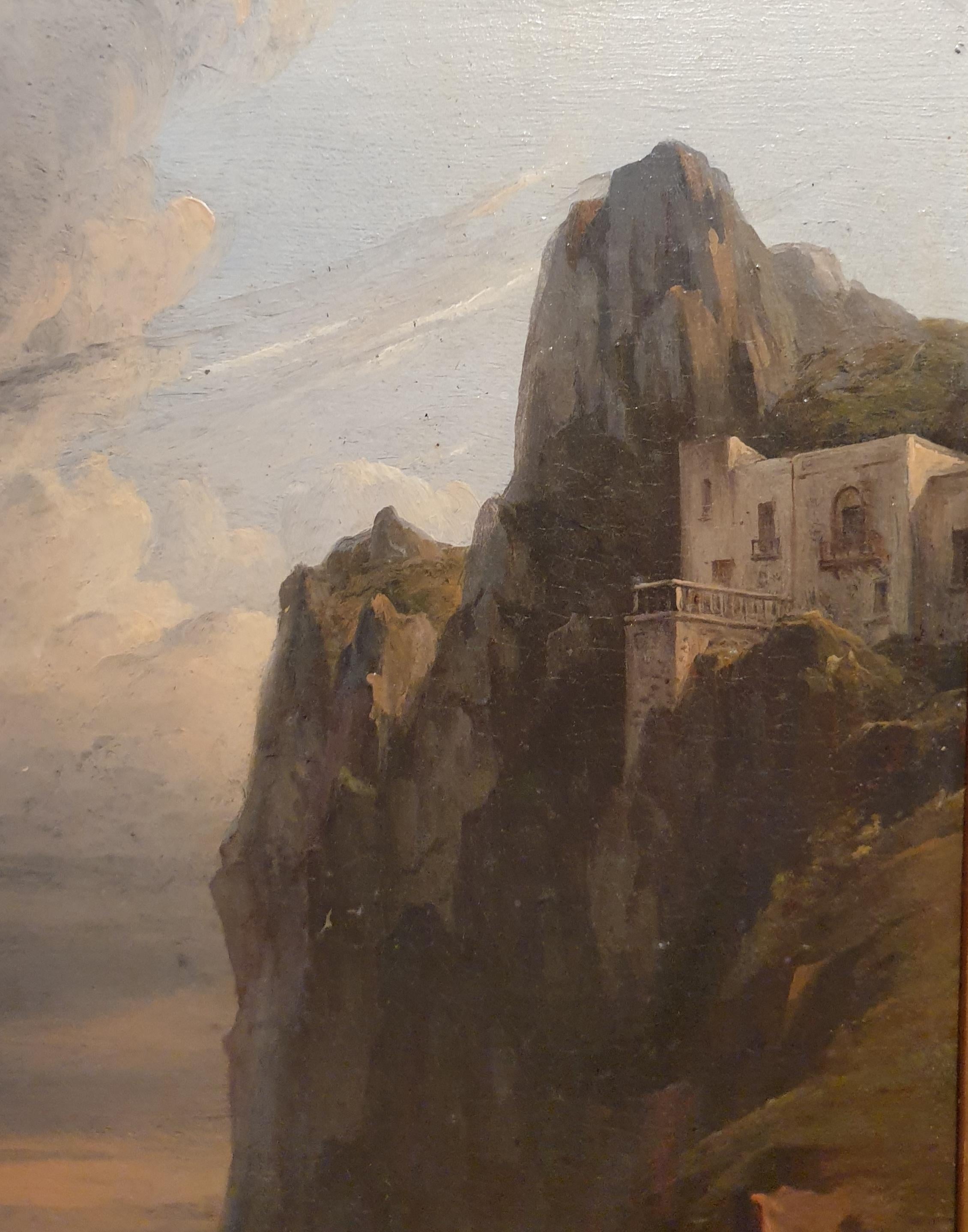 Tempesta isola di Capri Quadro marino romantico Salon francese 19° secolo 2