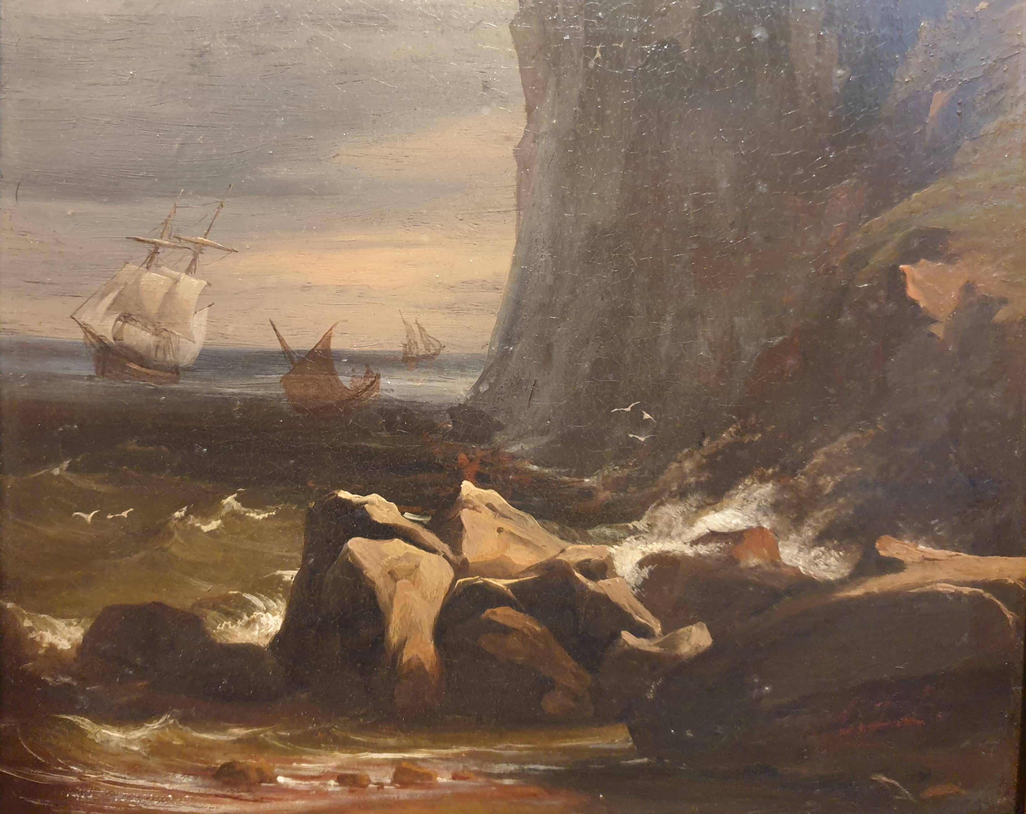 Tempesta isola di Capri Quadro marino romantico Salon francese 19° secolo 3