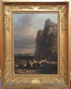 Tempesta isola di Capri Quadro marino romantico Salon francese 19° secolo
