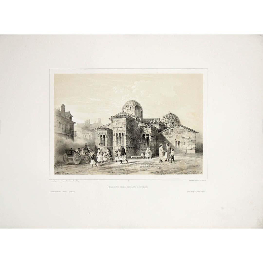 Théodore du Moncel Print - 1846 original engraving by Théodore Du Moncel - Kapnikarea Church Athens