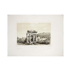 1846 original engraving by Théodore Du Moncel - Porte de l'Agora