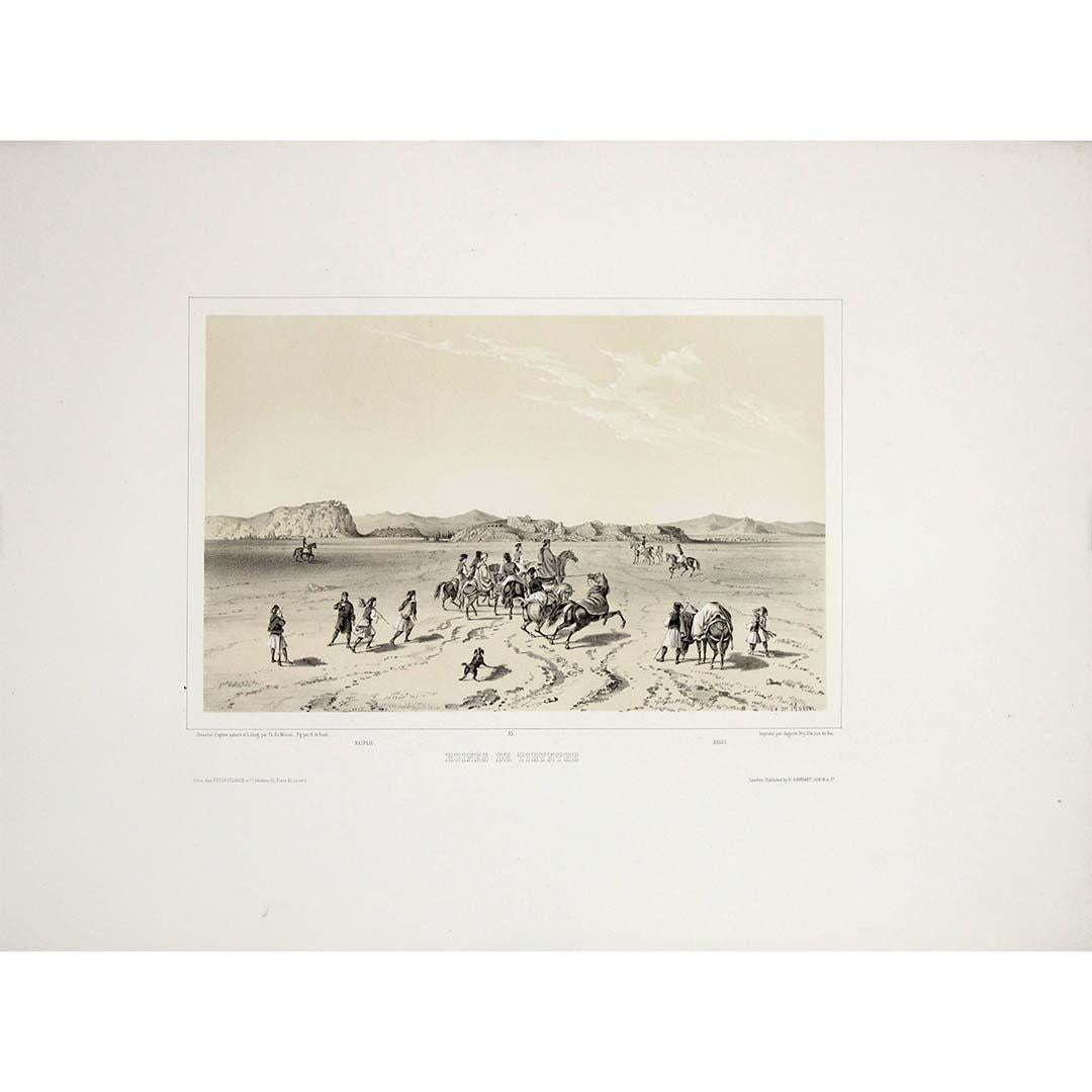 Théodore du Moncel Print - 1846 original engraving by Théodore Du Moncel - Ruines de Tirynthe