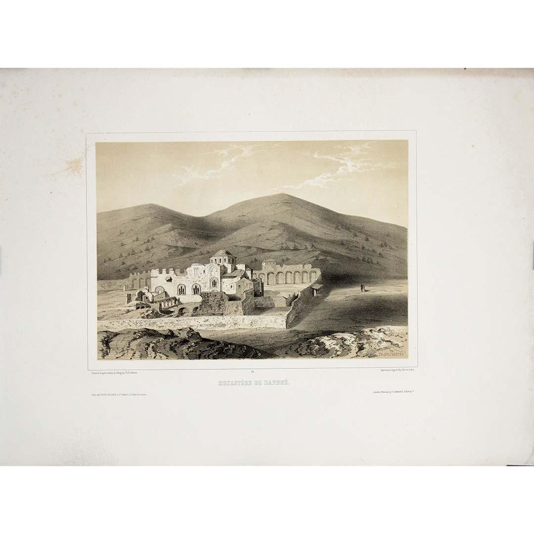 1846 gravure lithographique originale de Théodore Du Moncel - Monastère de Daphni