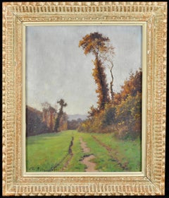 Wooded Landscape - 19th Century French Impressionist Lyon Antique Painting