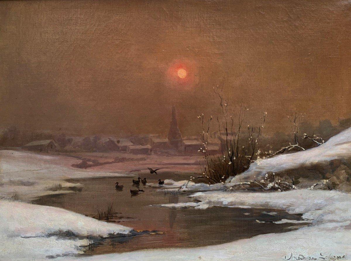 Paysage Enneigé De Théodore Levigne (1848/1912) en vente 1