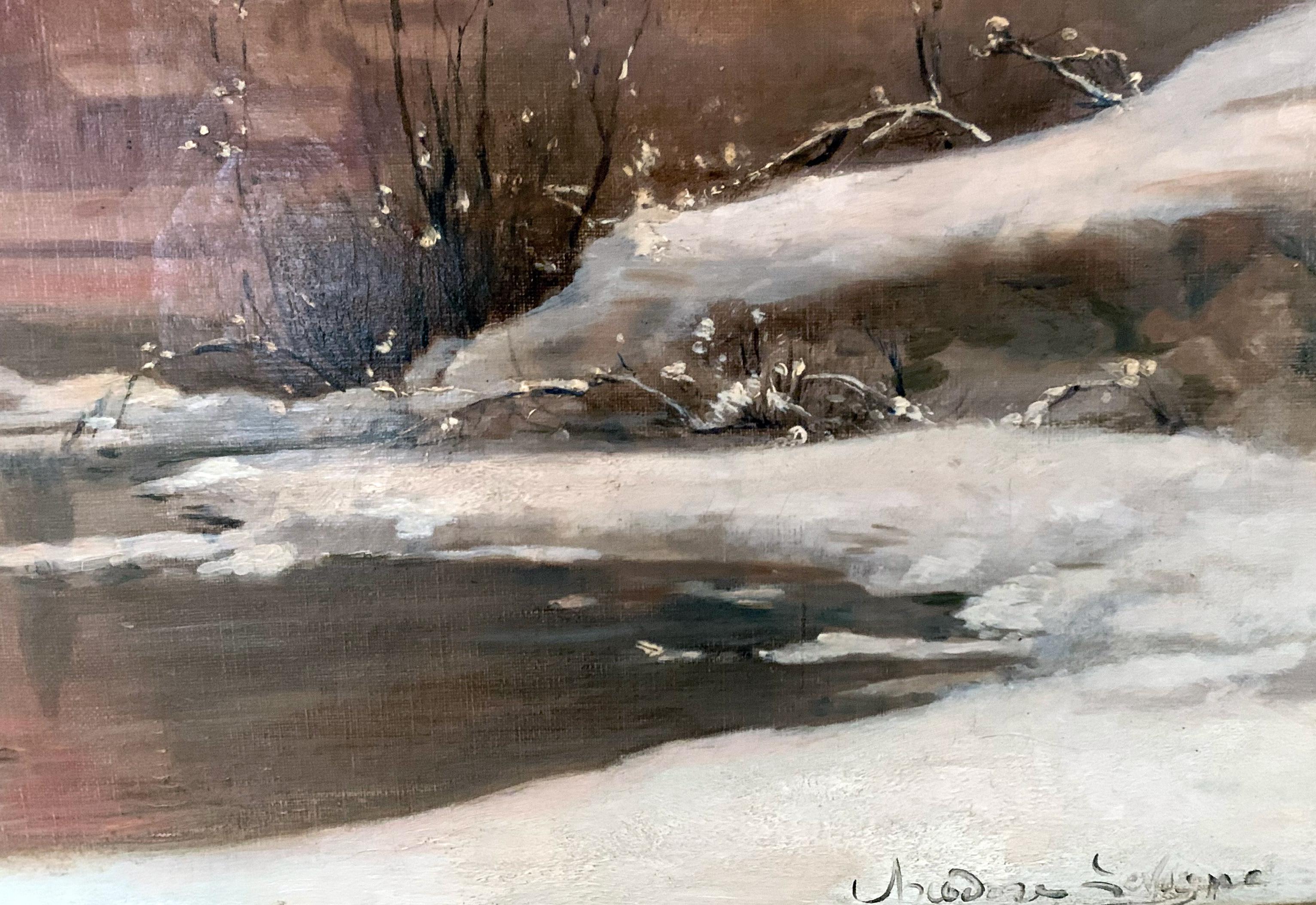 Paysage Enneigé De Théodore Levigne (1848/1912) en vente 4