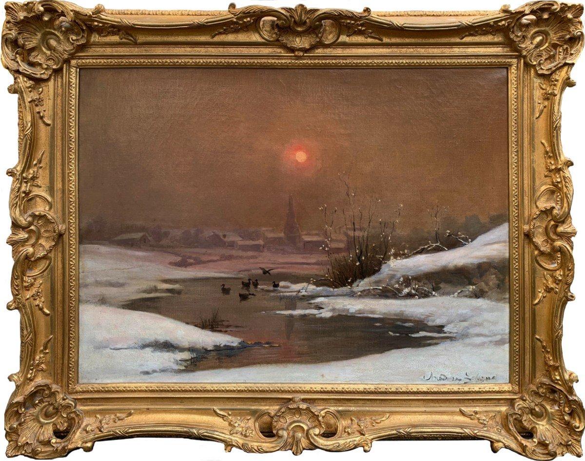 Paysage Enneigé De Théodore Levigne (1848/1912)