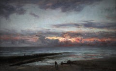 Oil painting on canvas coastal scene "Nightfall on the North Sea " ca. 1880