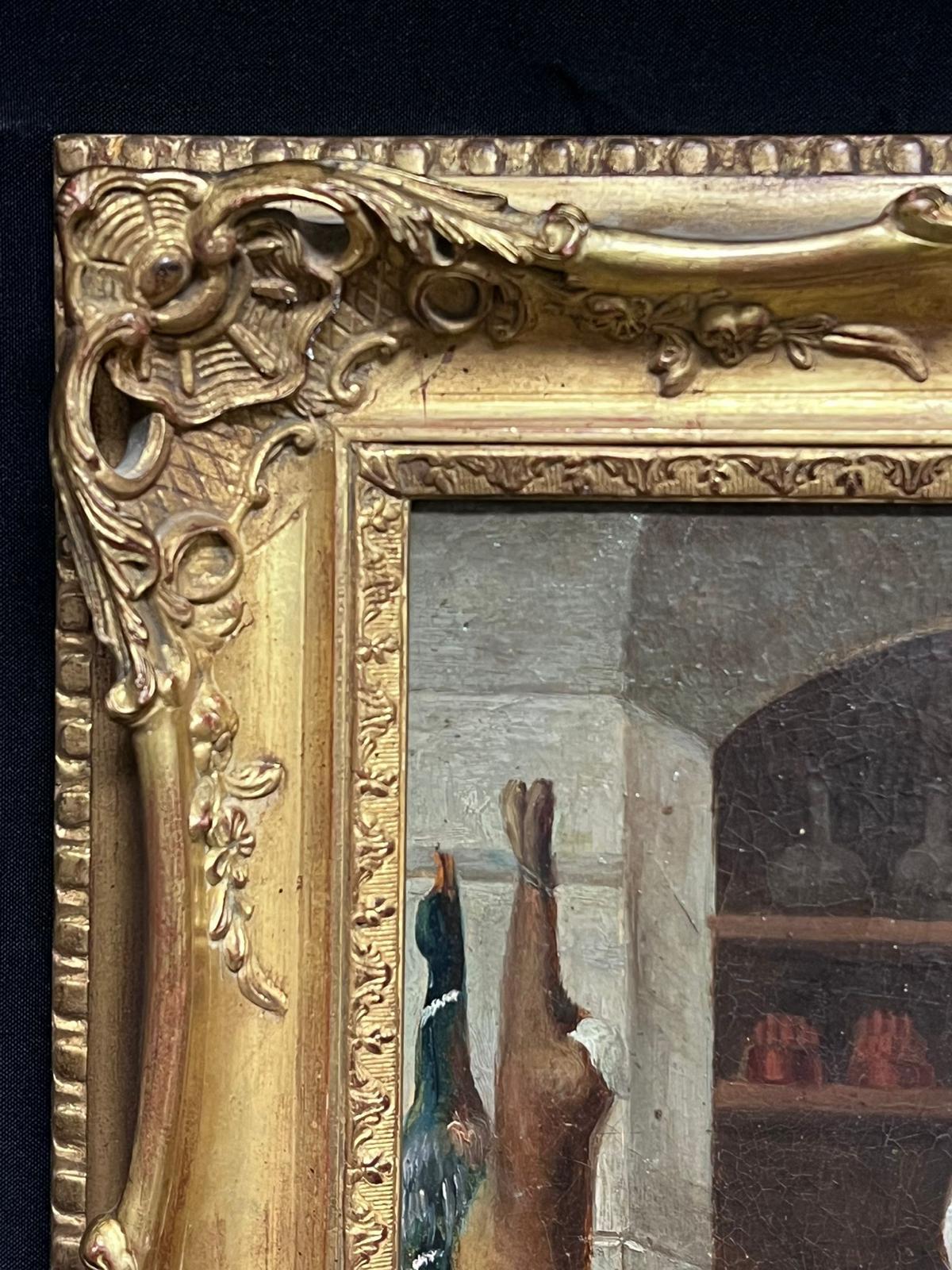 Fine peinture à l'huile réaliste française du 19ème siècle Chef dans la cuisine Larder en vente 3