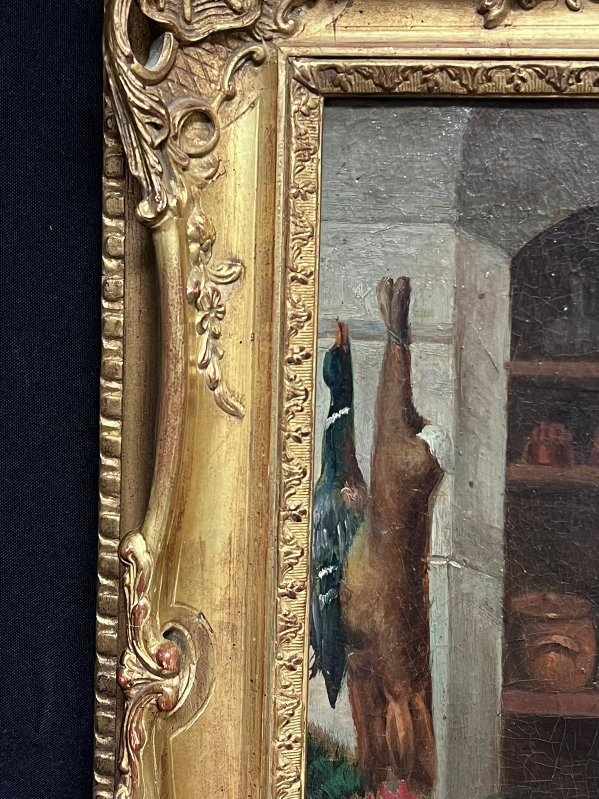 Fine peinture à l'huile réaliste française du 19ème siècle Chef dans la cuisine Larder en vente 4