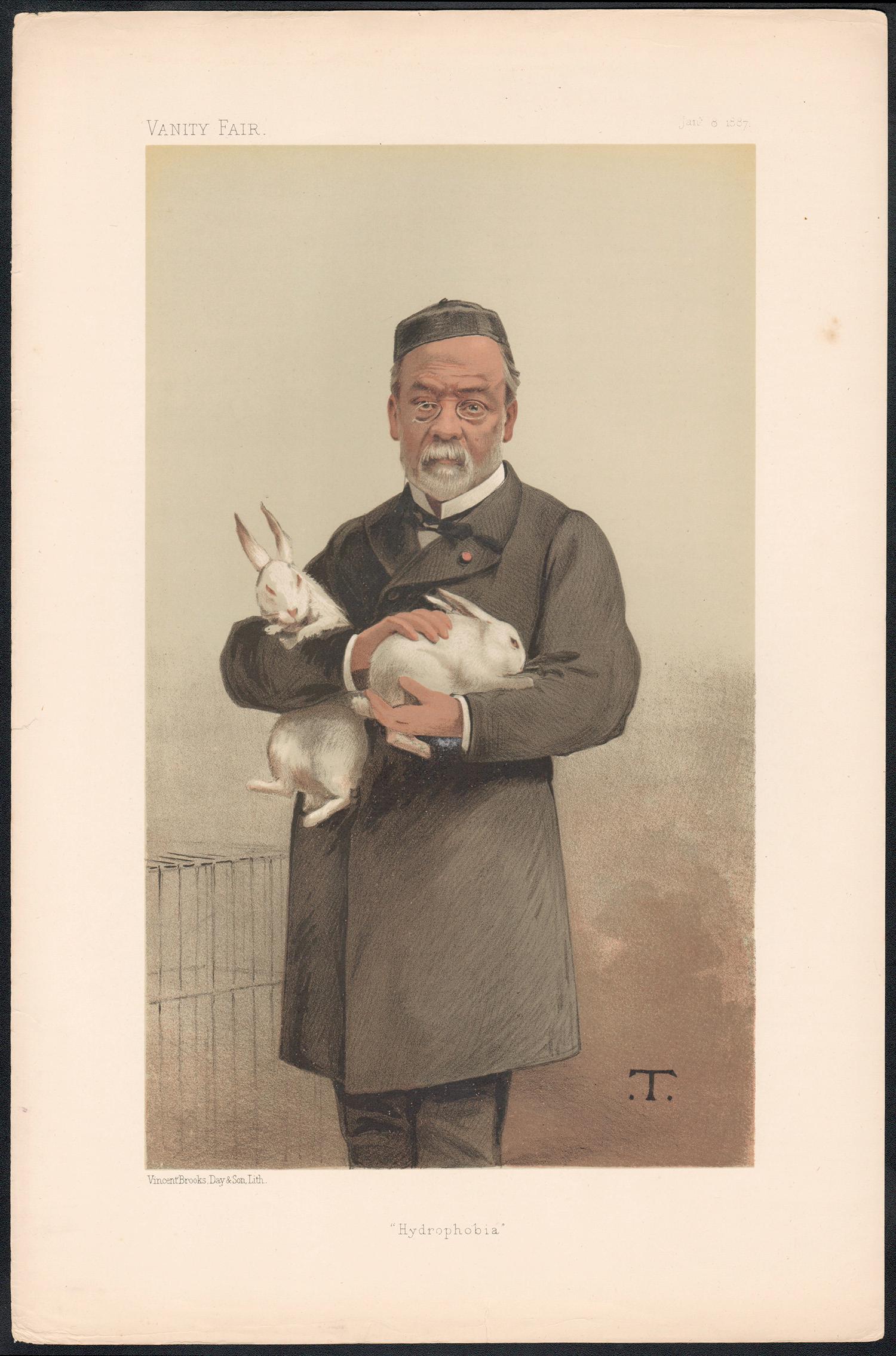 Louis Pasteur, caricatura dello scienziato di Vanity Fair, stampa cromolitografica, 1887 - Print di Thoebald Chartran