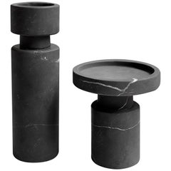Tholos Black Marble Carved Candleholder Set