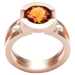 Tholos Ring in 18kt Pink Gold Set with Spessartite Garnet and Pearls by Serafino