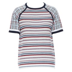 THOM BROWNE 100% Baumwolle Blau Weiß gestreifter kastenförmiger Pullover mit kurzen Ärmeln aus Baumwolle S
