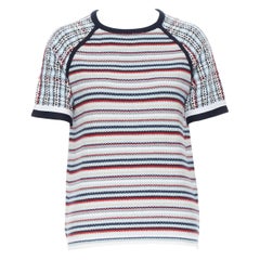 THOM BROWNE 100% cotton blue white striped knitted boxy short sleeve sweater S