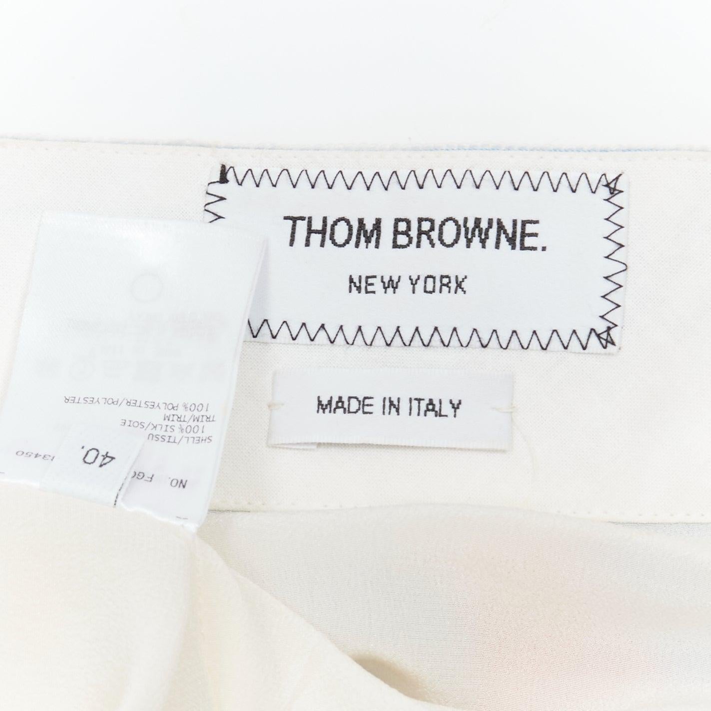 THOM BROWNE 100% silk blue floral print web waistband midi skirt IT40 S For Sale 4