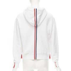 THOM BROWNE 100% white cotton stripe ribbon trimmed cropped hoodie US0 XS