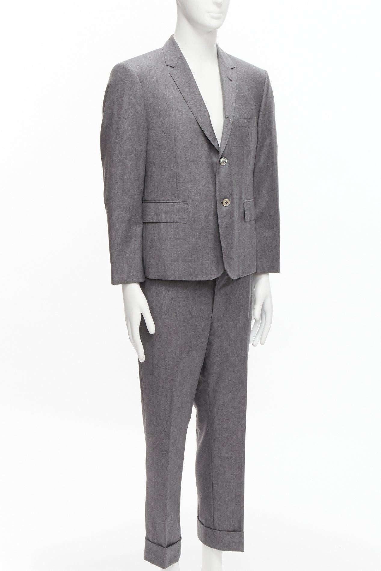 Gray THOM BROWNE 100% wool grey single breast 2-button blazer pants suit SZ. 3 L For Sale