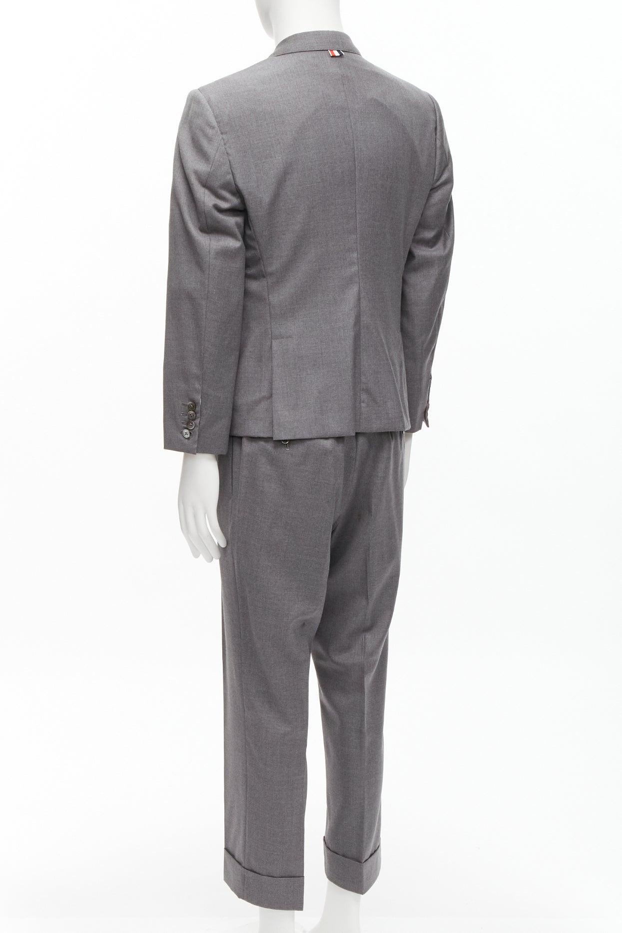 THOM BROWNE 100% wool grey single breast 2-button blazer pants suit SZ. 3 L For Sale 1