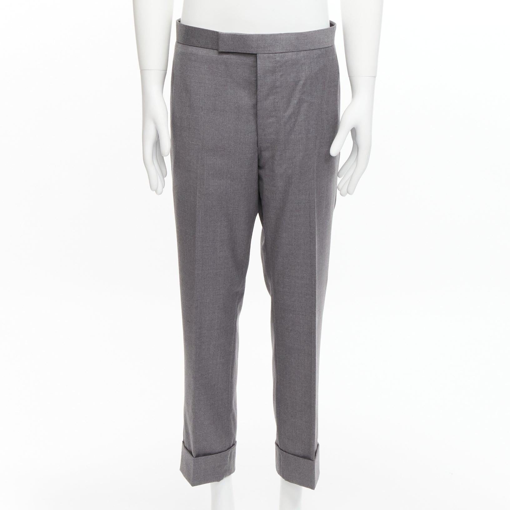 THOM BROWNE 100% wool grey single breast 2-button blazer pants suit SZ. 3 L For Sale 4